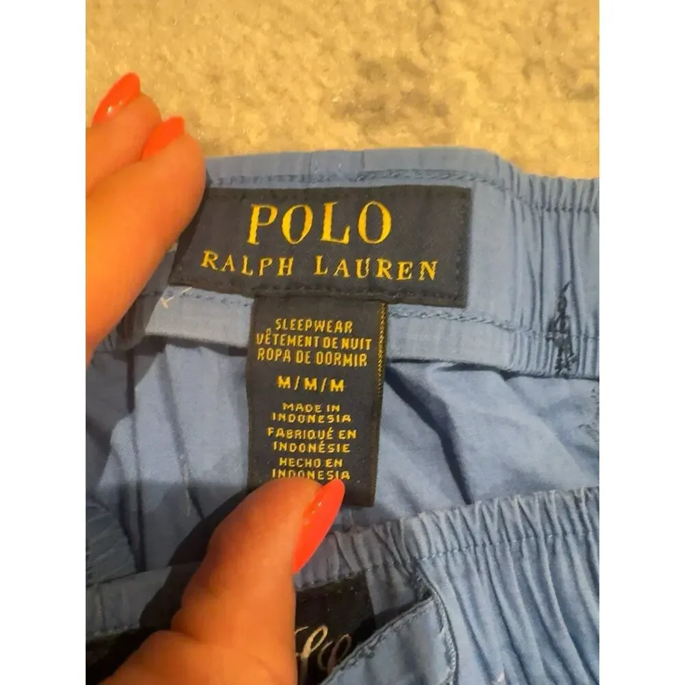 Polo Ralph Lauren Pajama Lounge Pants Men Medium Blue Pony Logo 100% Cotton
